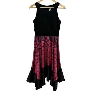 Sangria Cocktail Dress Sz 8 Black Pink Red Handkerchief Party Sexy Event EUC